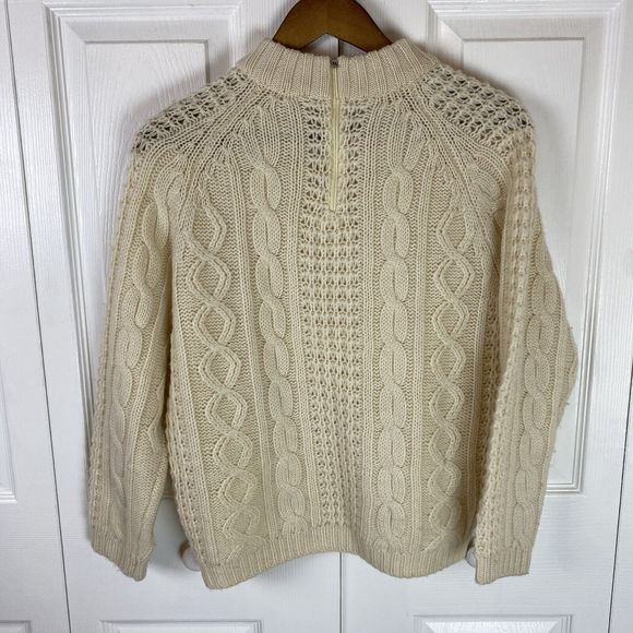 Tarri 100% Wool British Wool M White Sweater Pullover Cable Knit Fisherman Cream - Picture 3 of 3